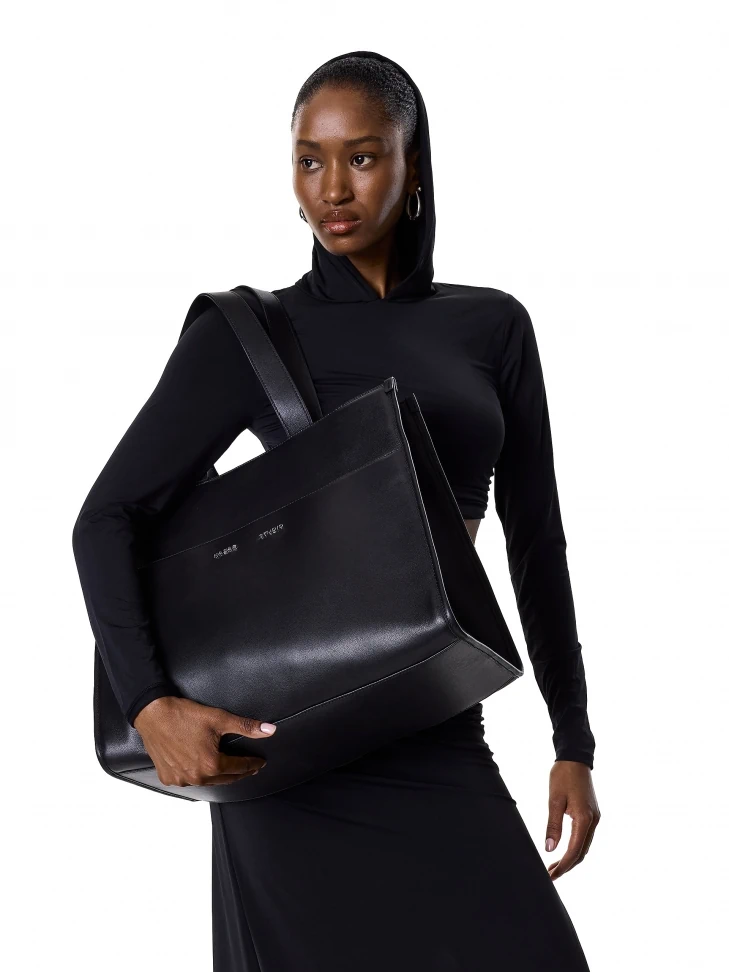 Kazar Large Black Tote Bag With Pouch