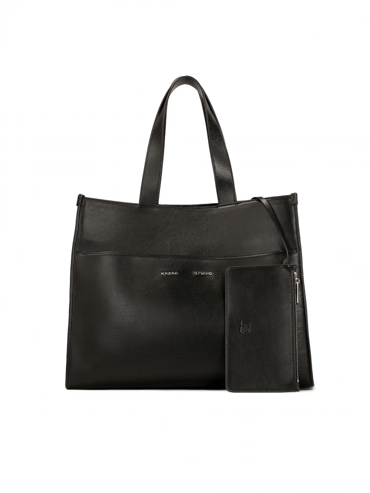kazar Large black tote bag with pouch