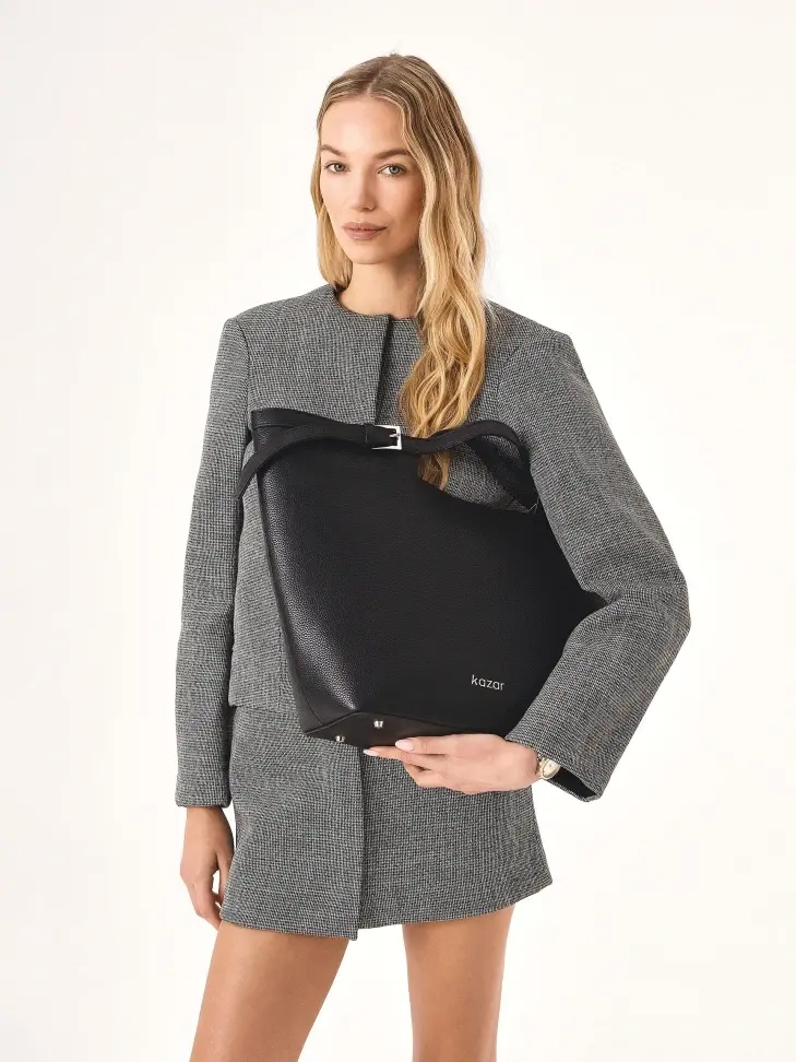 Kazar Large Black Trapeze-shaped Shoulder Bag
