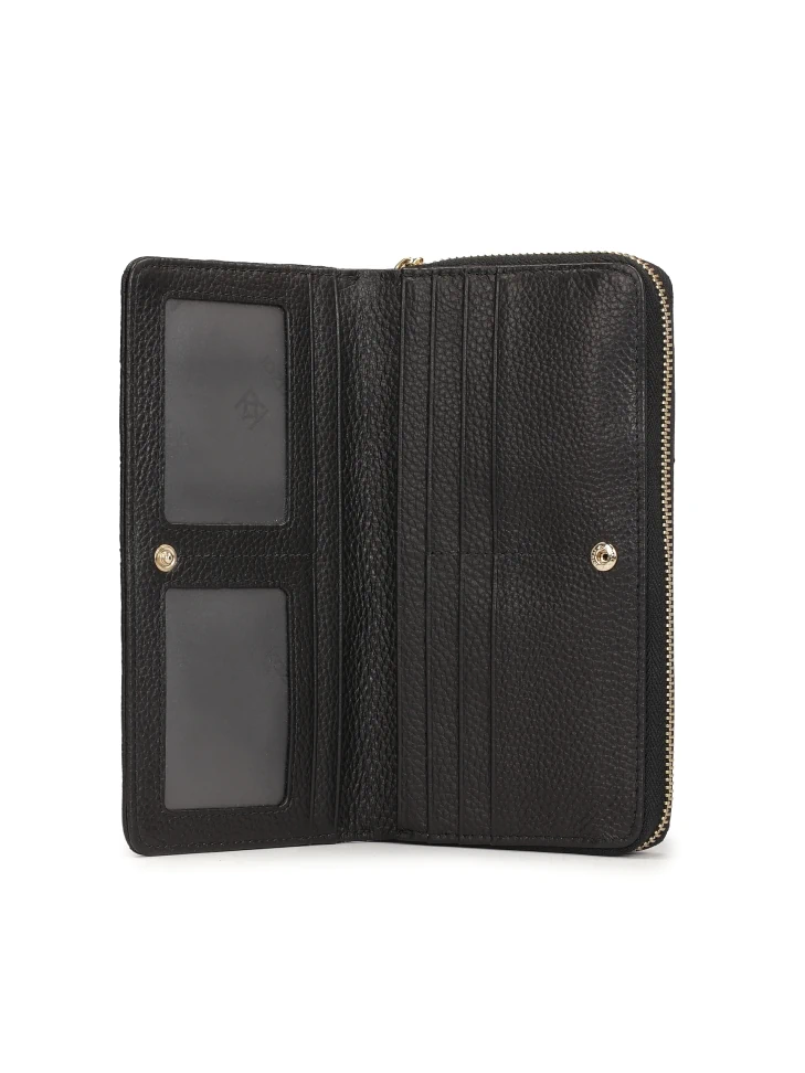 Kazar Large Black Zip Wallet Decorated With Rivets