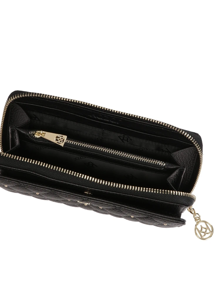 Kazar Large Black Zip Wallet Decorated With Rivets