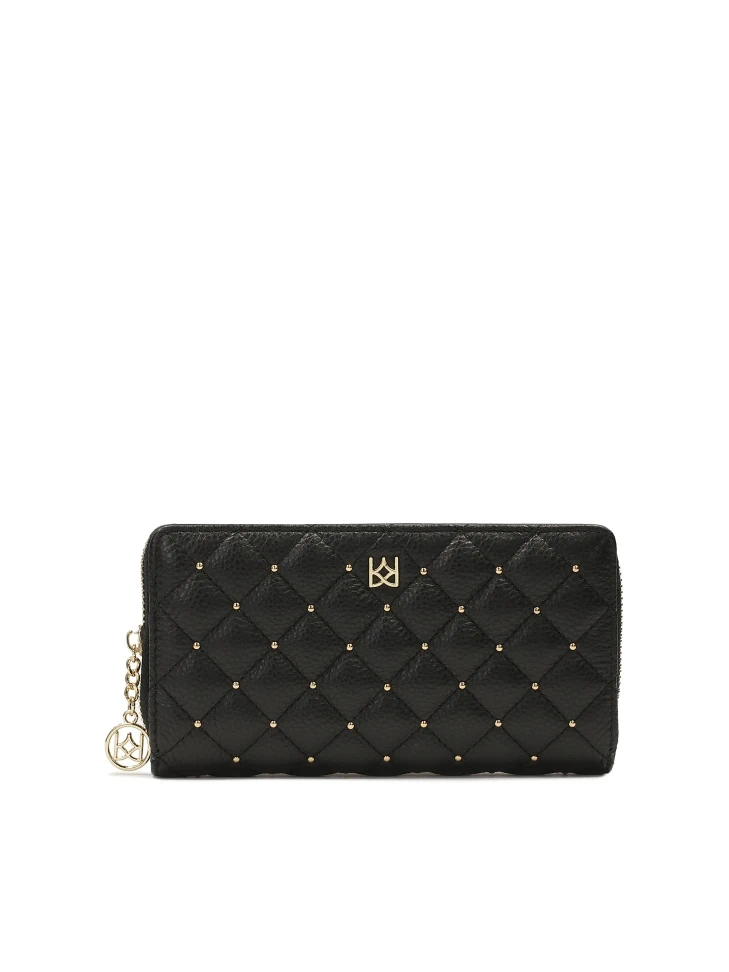 kazar Large black zip wallet decorated with rivets