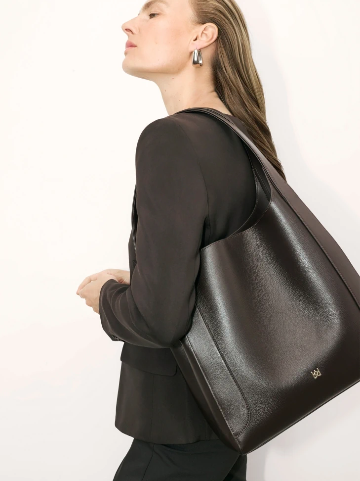 Kazar Large Brown Handbag With Long Handles