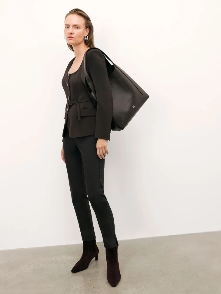 Kazar Large Brown Handbag With Long Handles