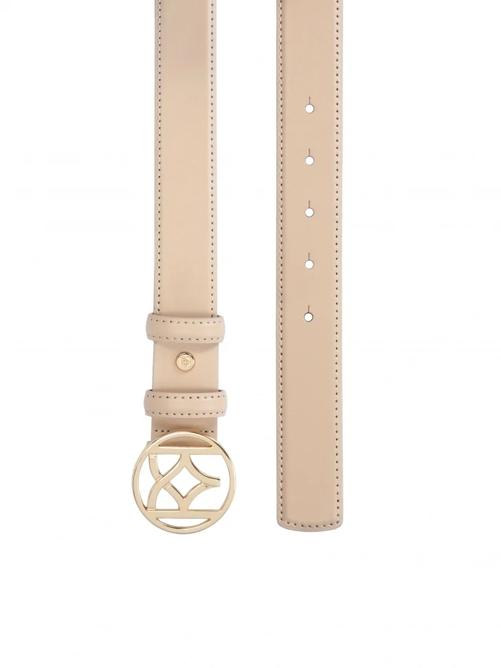 Kazar Large Buckle Beige Grain Leather Belt