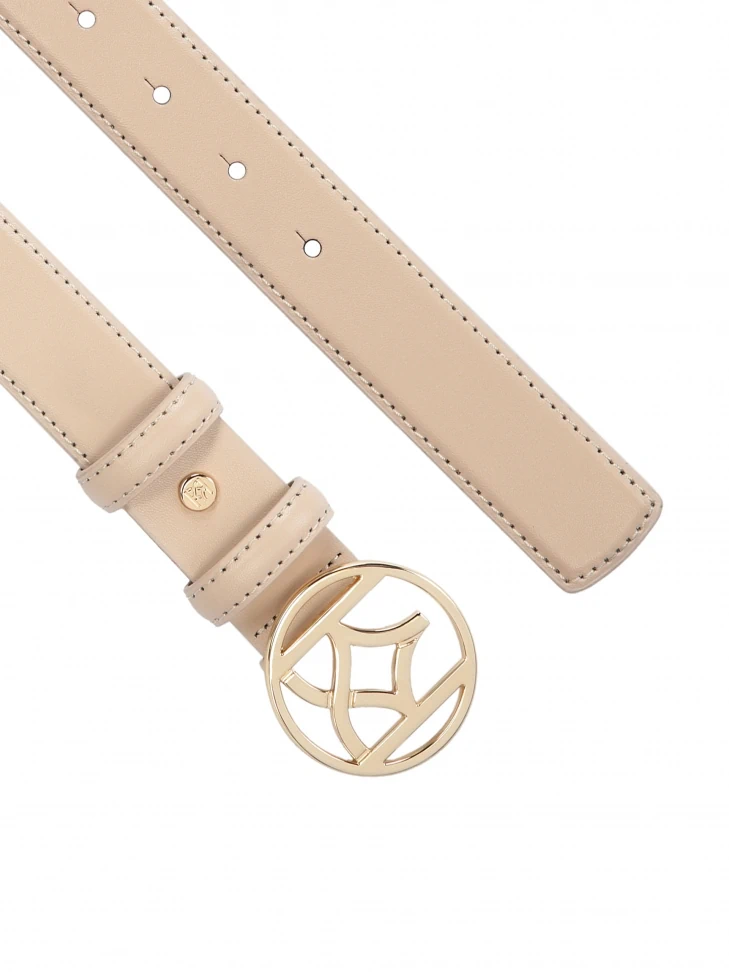 Kazar Large Buckle Beige Grain Leather Belt