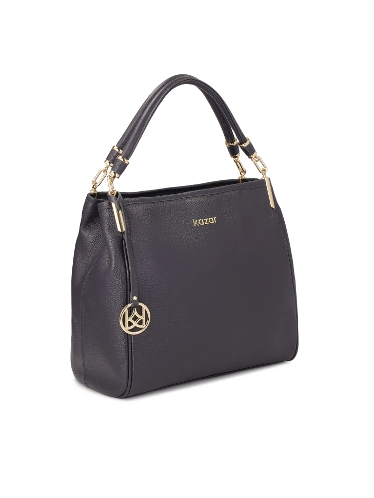 Kazar Large Navy Blue Handbag With Pendant