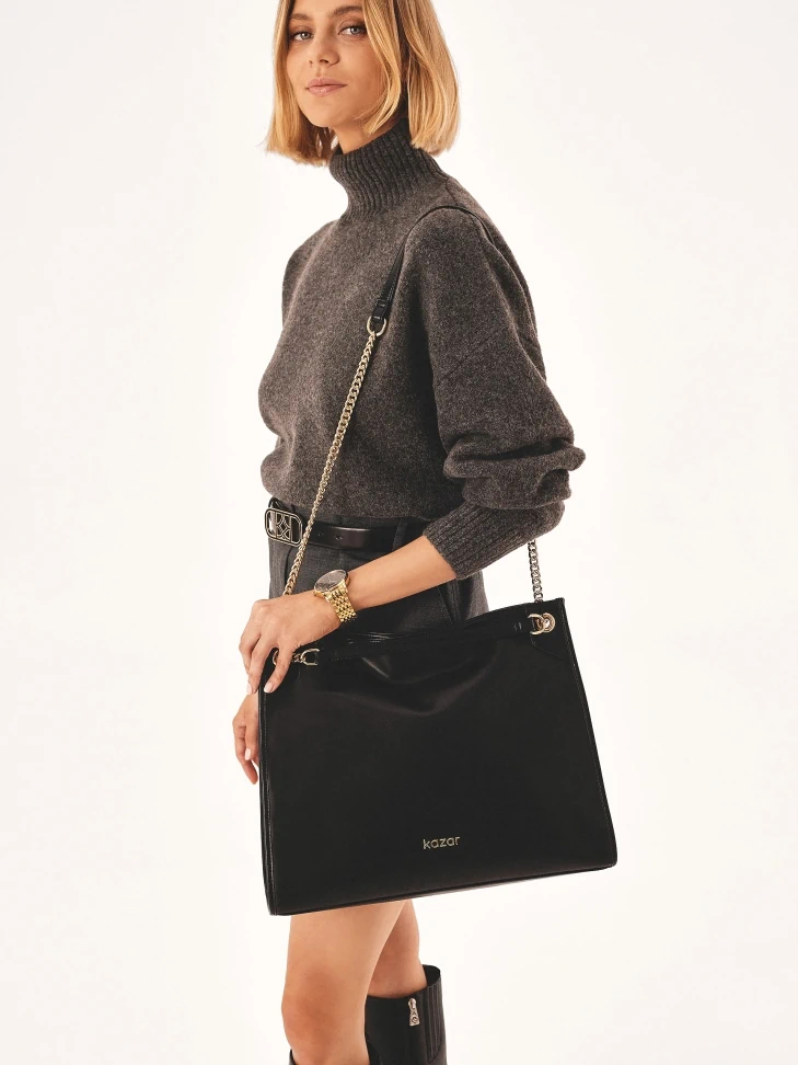 Kazar Large Simple Handbag With Shoulder Chains