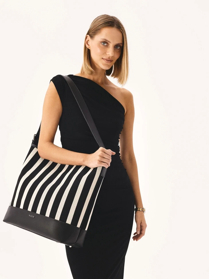 Kazar Large Striped Handbag In Fabric And Leather