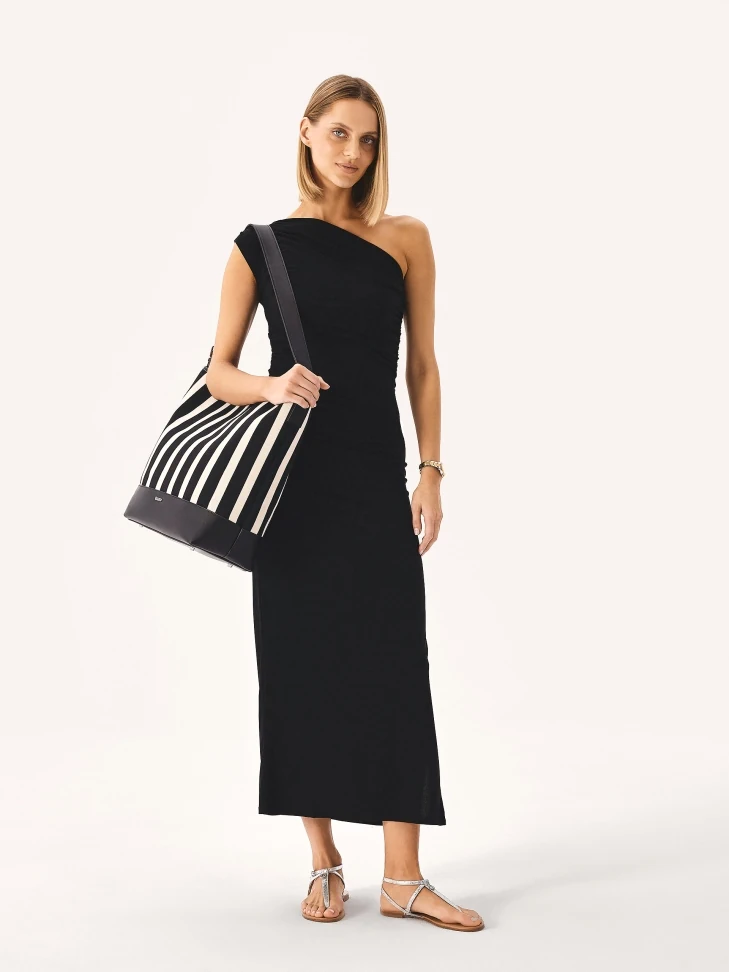 Kazar Large Striped Handbag In Fabric And Leather