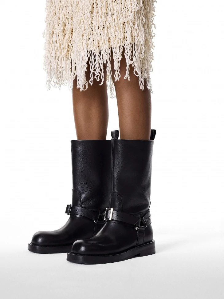 Kazar Leather Biker Boots With Slip-on Upper