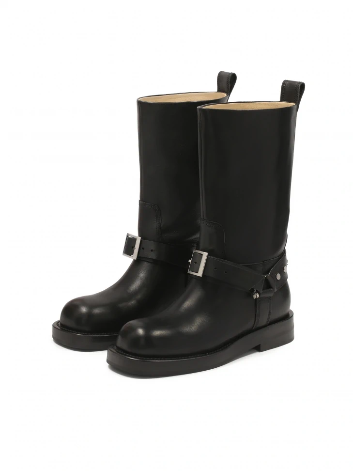 Kazar Leather Biker Boots With Slip-on Upper