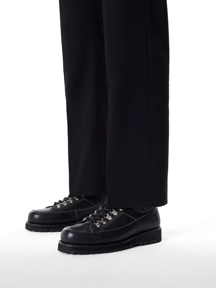 Kazar Leather Black Boots With Metal Loops