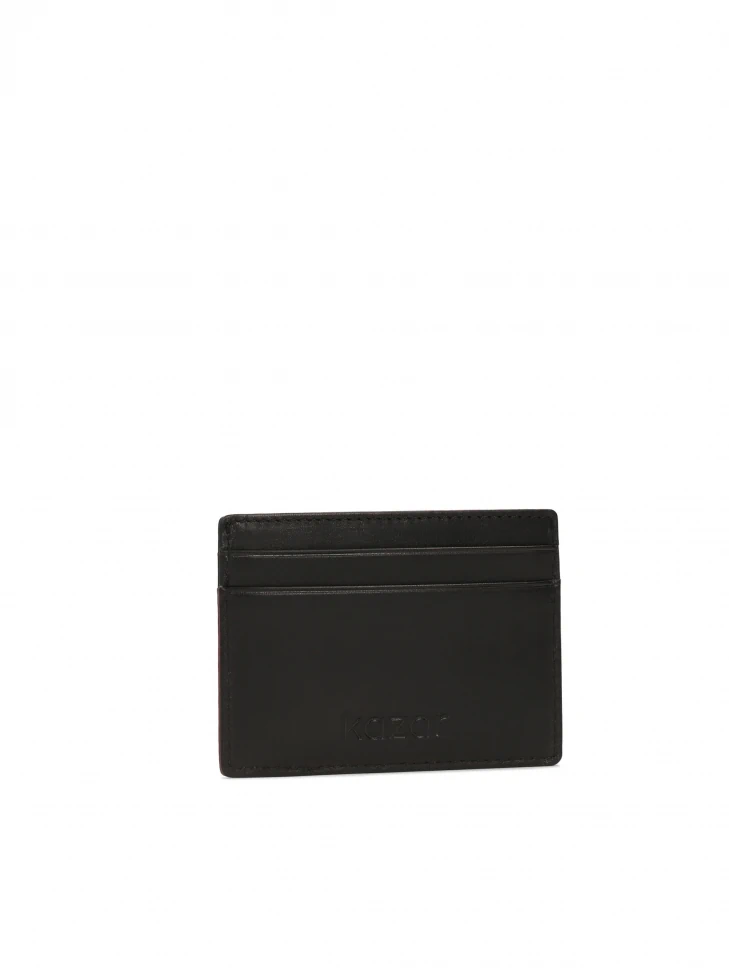 Kazar Leather Black Card Case With Red Accents