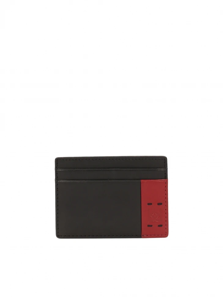 kazar Leather black card case with red accents
