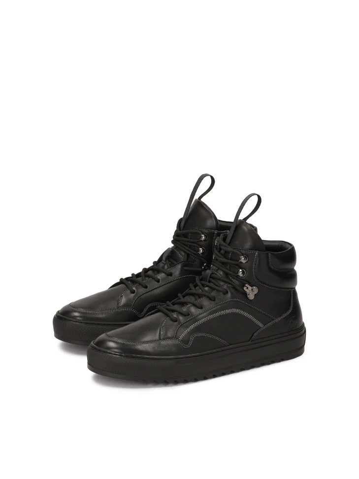 Kazar Leather Black High Sneakers