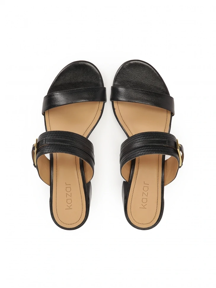 Kazar Leather Black Mules With Two Straps