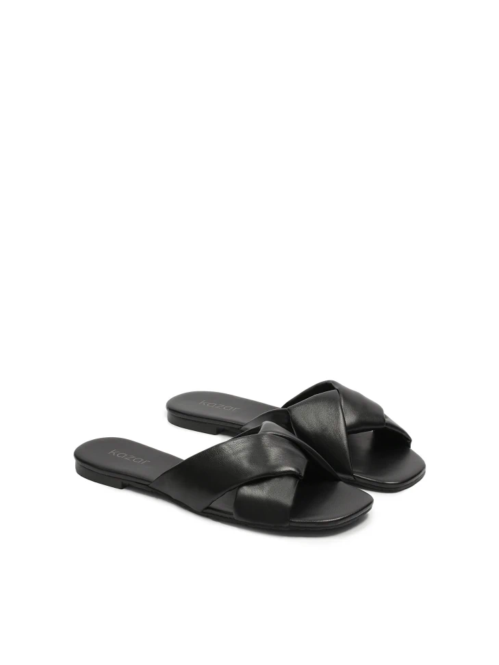 Kazar Leather Black Slides With Soft Straps
