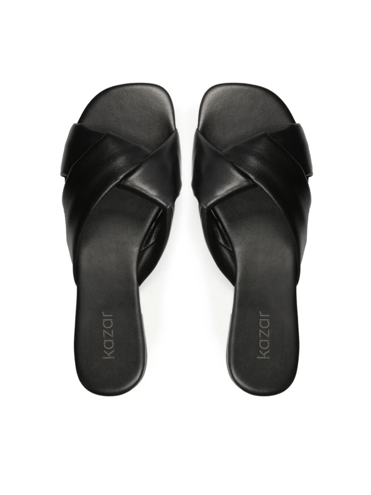 Kazar Leather Black Slides With Soft Straps