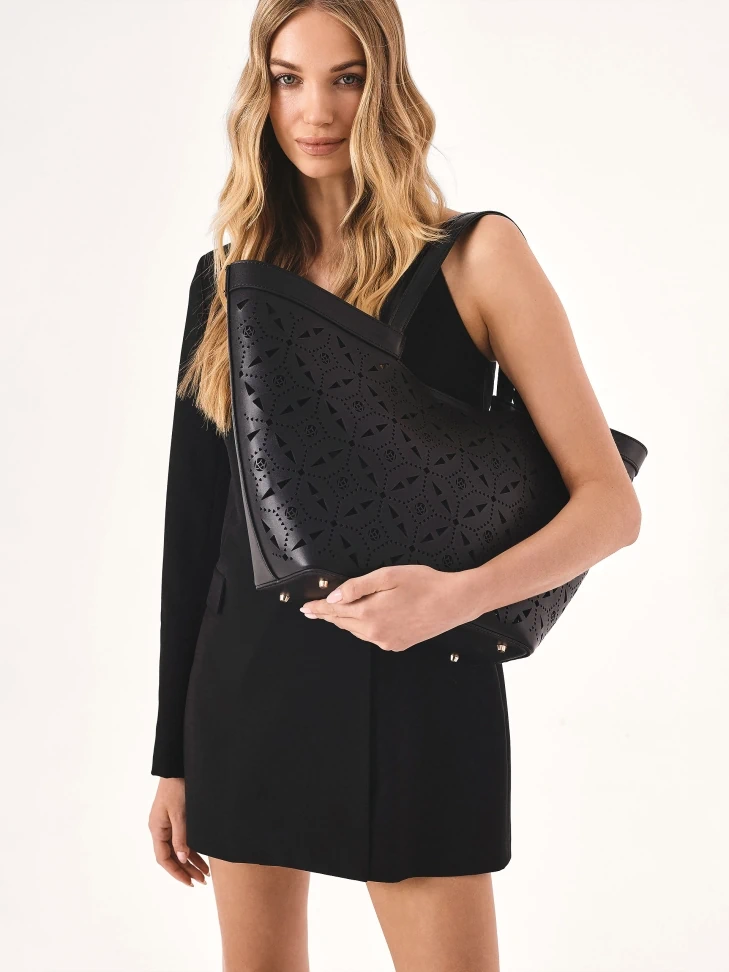 Kazar Leather Boat Bag With Openwork Pattern