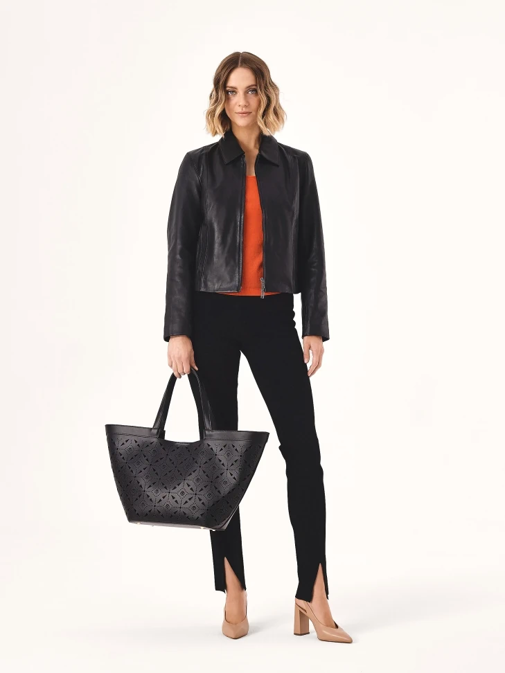Kazar Leather Boat Bag With Openwork Pattern