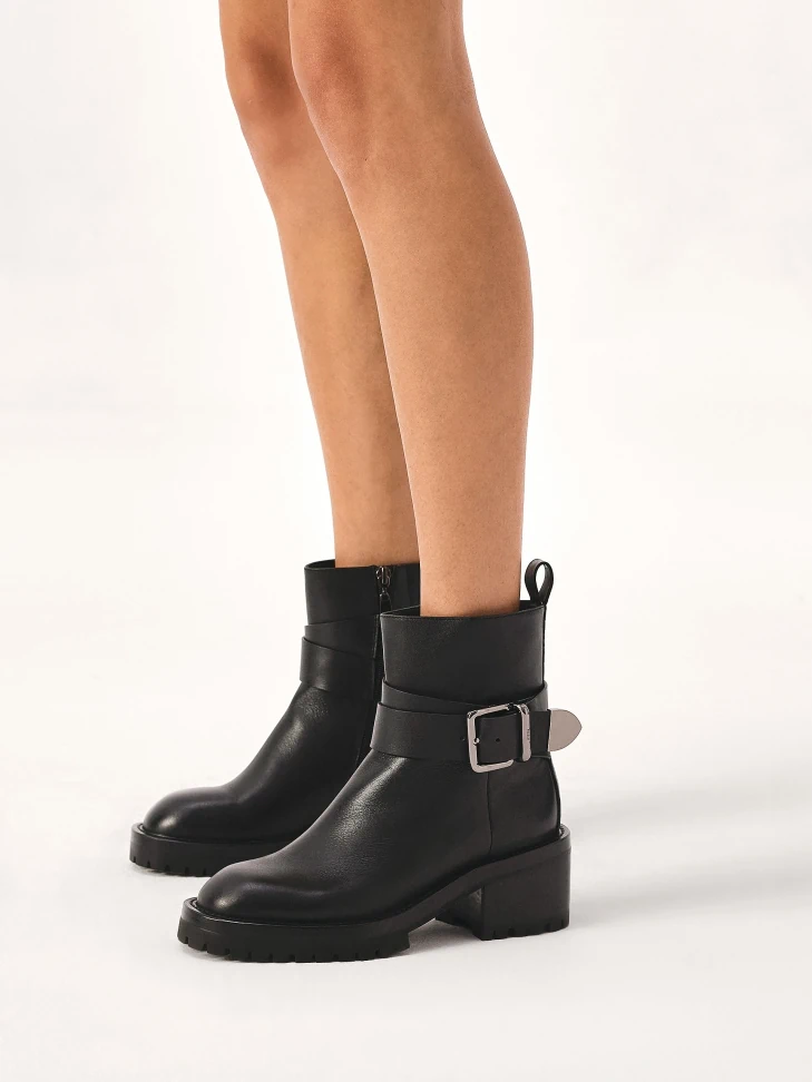 Kazar Leather Boots With A Wide Low Heel