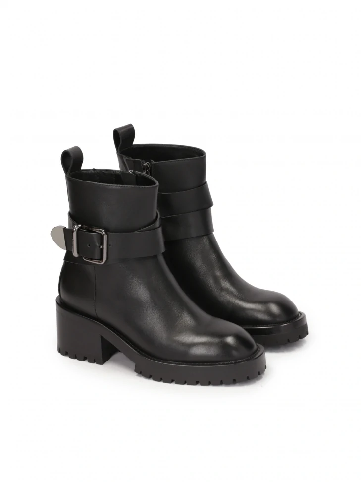 Kazar Leather Boots With A Wide Low Heel