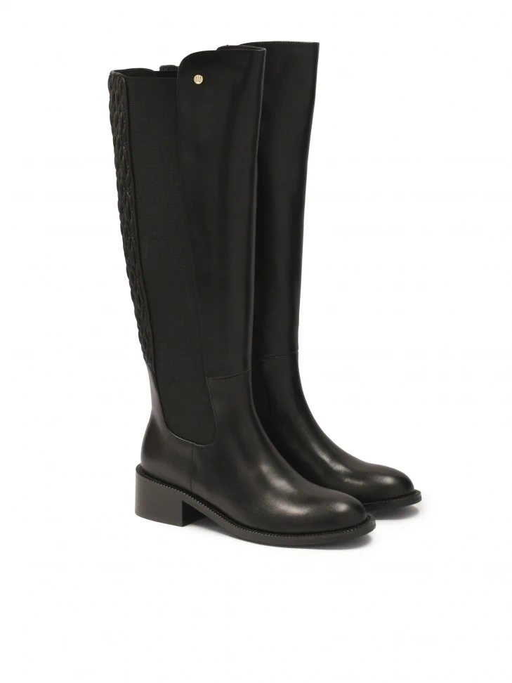 Kazar Leather Boots With Crinkle Slip-on Upper