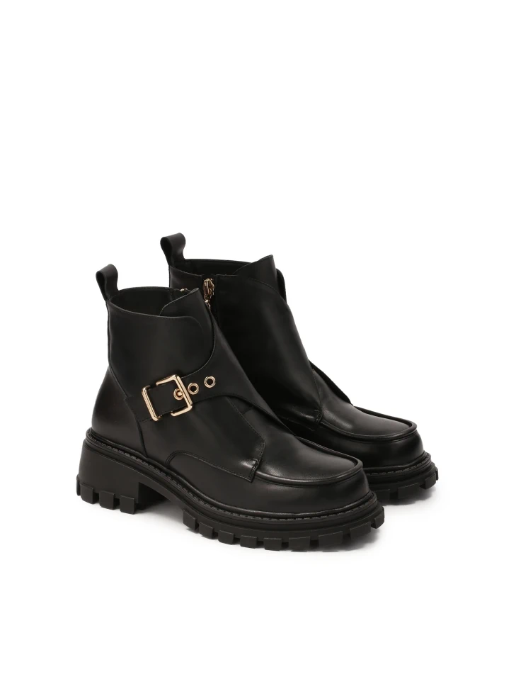 Kazar Leather Boots With Decorative Buckle Flap