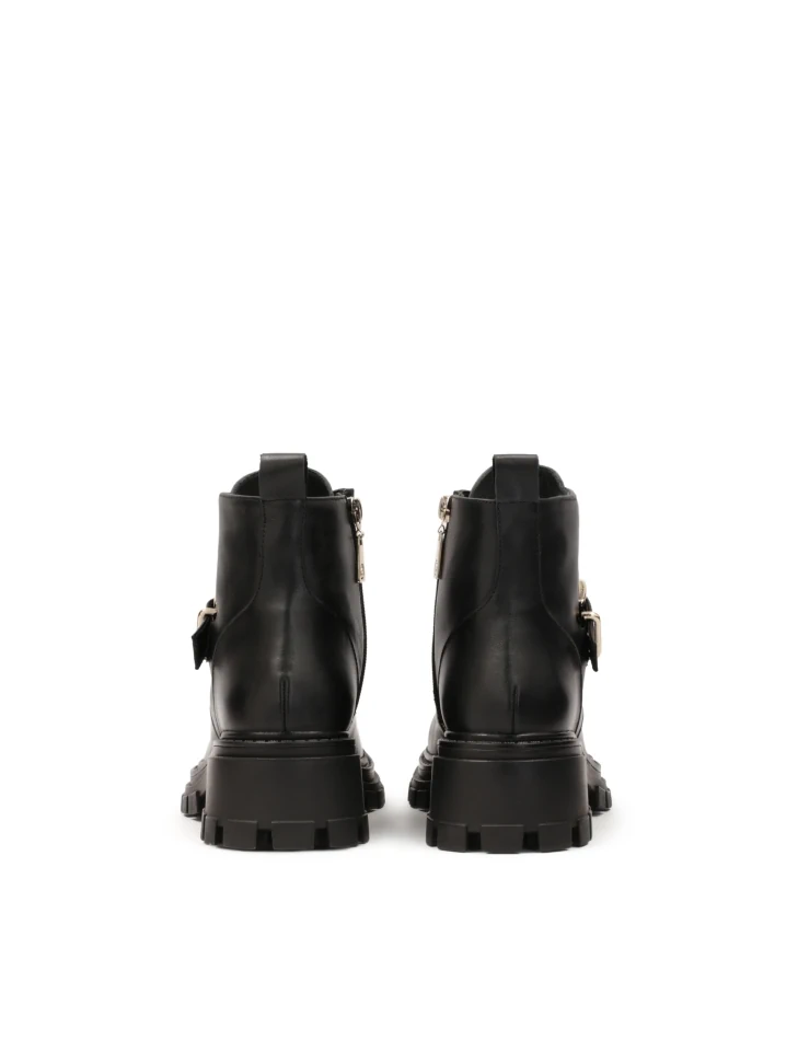 Kazar Leather Boots With Decorative Buckle Flap