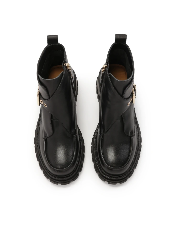 Kazar Leather Boots With Decorative Buckle Flap