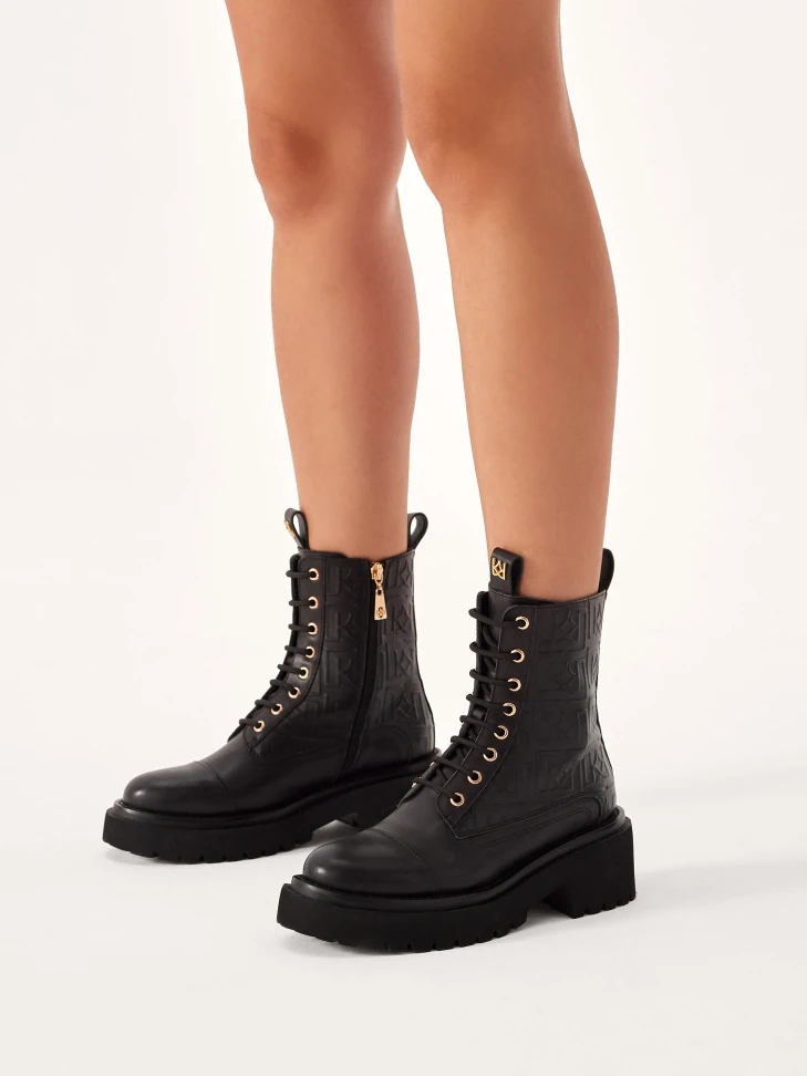 Kazar Leather Boots With Embossed Monograms