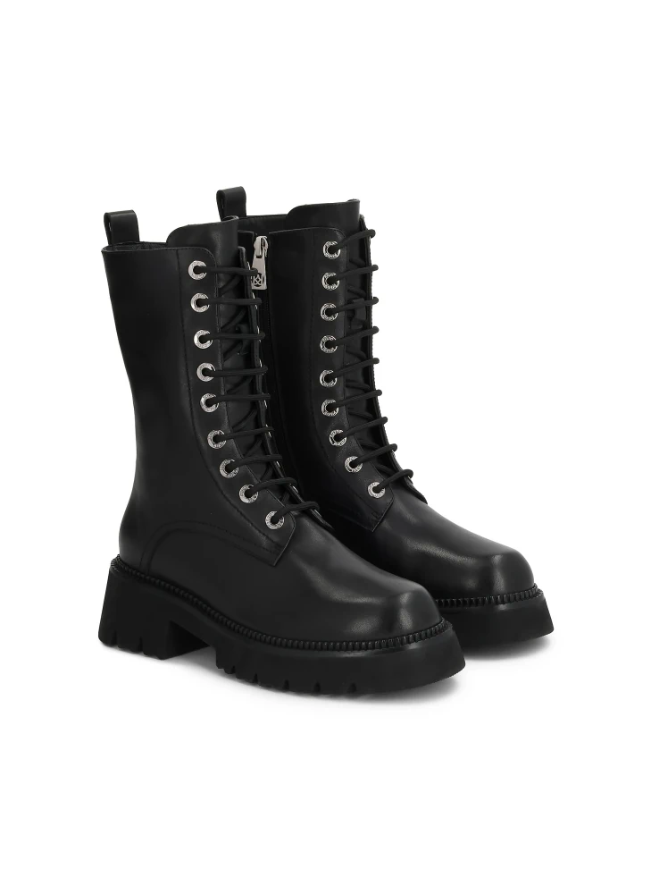 Kazar Leather Boots With Lace-up Upper