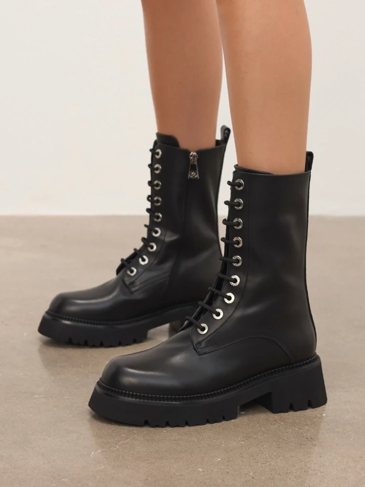 Kazar Leather Boots With Lace-up Upper