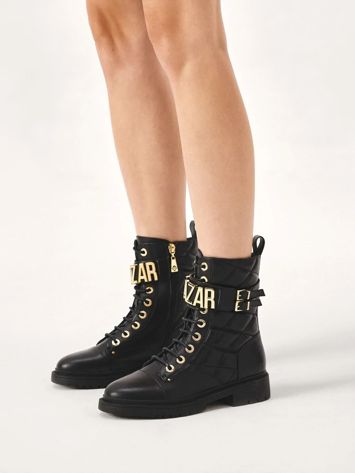 Kazar Leather Boots With Metal Lettering