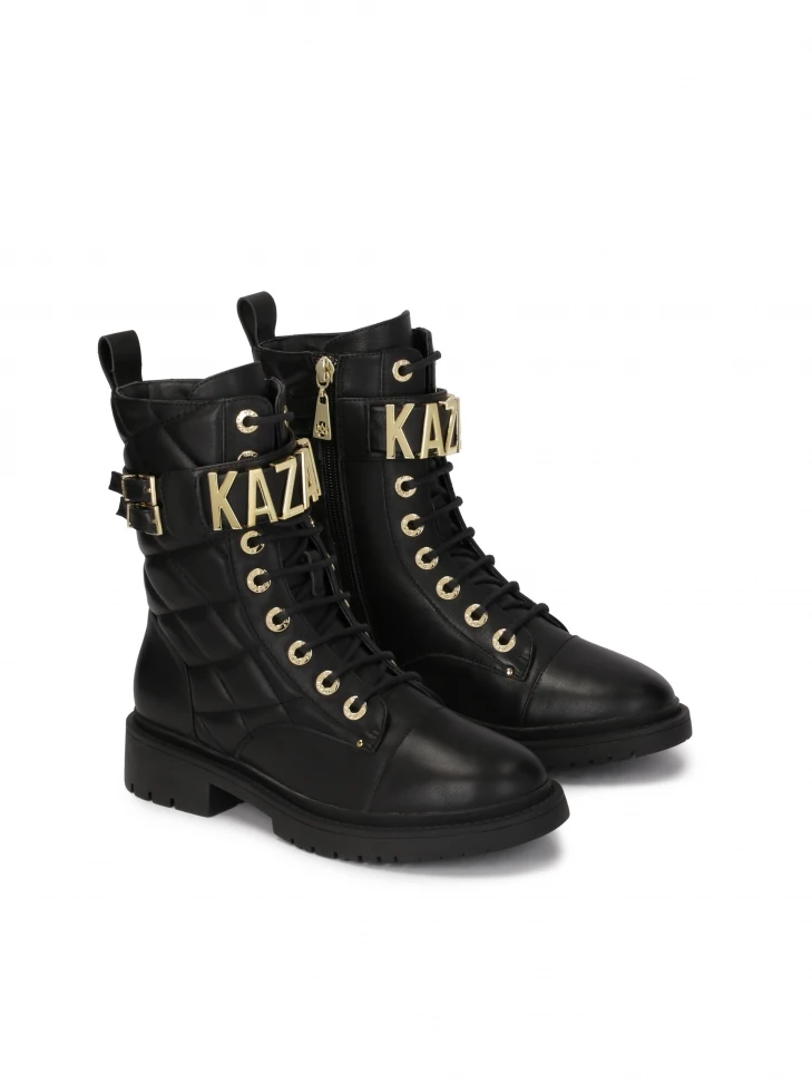 Kazar Leather Boots With Metal Lettering