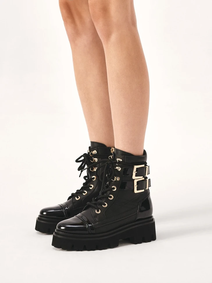 Kazar Leather Boots With Patent Leather Elements