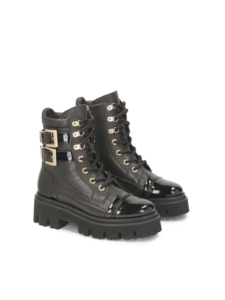 Kazar Leather Boots With Patent Leather Elements