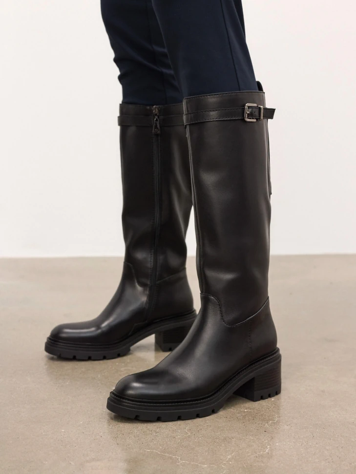 Kazar Leather Boots With Wide Heels