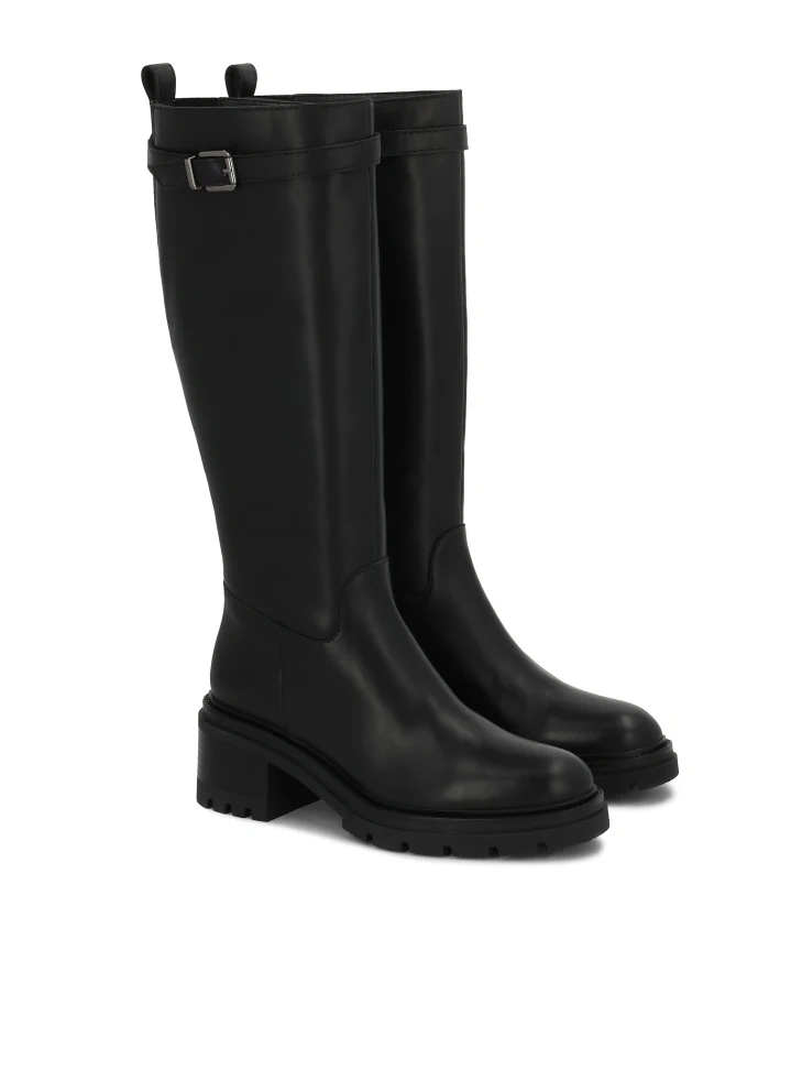 Kazar Leather Boots With Wide Heels