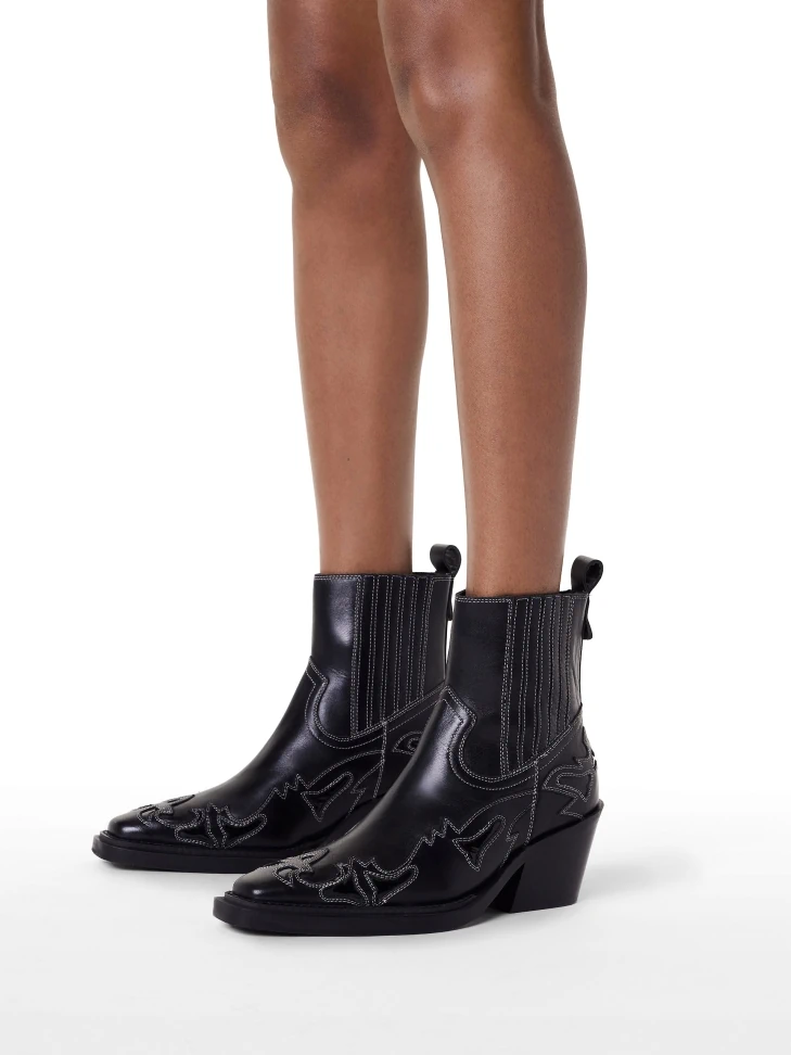 Kazar Leather Cowboy Boots With Cut-out Pattern