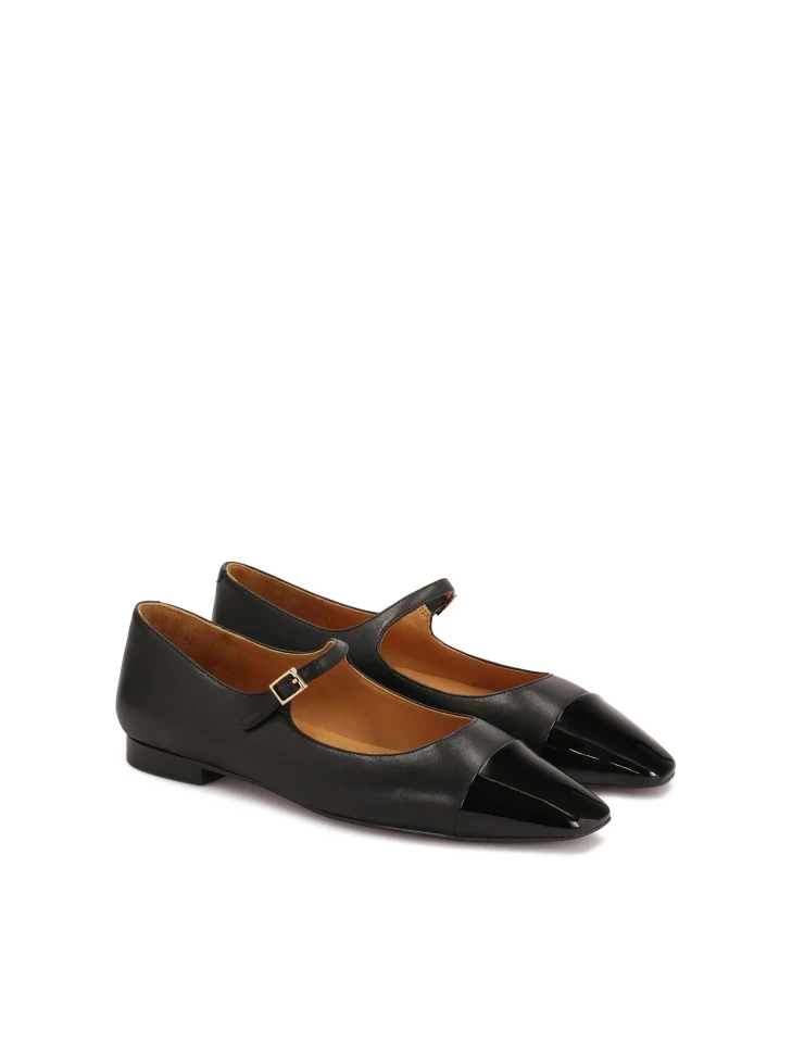 Kazar Leather Flat Pumps With Patent Leather Noses