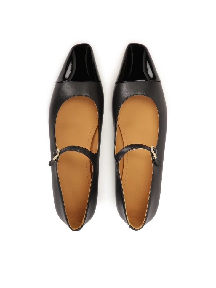 Kazar Leather Flat Pumps With Patent Leather Noses