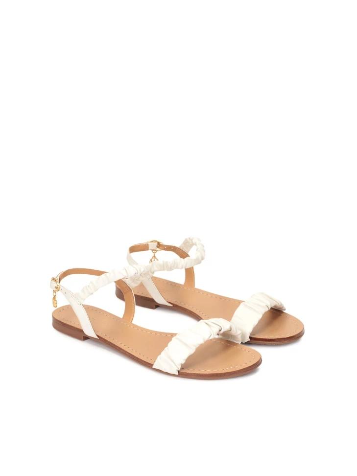 Kazar Leather Flat Sandals With Crinkled Straps