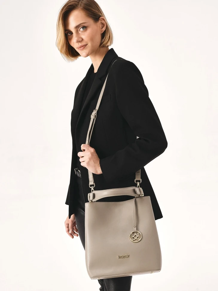 Kazar Leather Handbag In Taupe Color