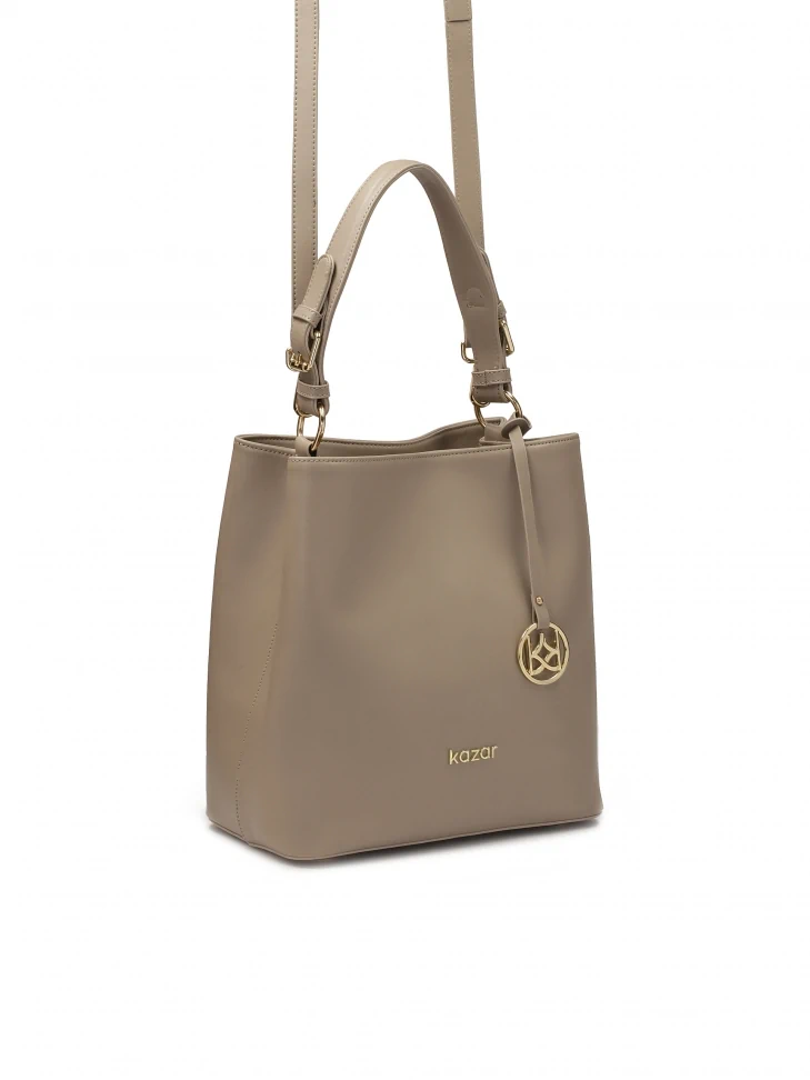 Kazar Leather Handbag In Taupe Color