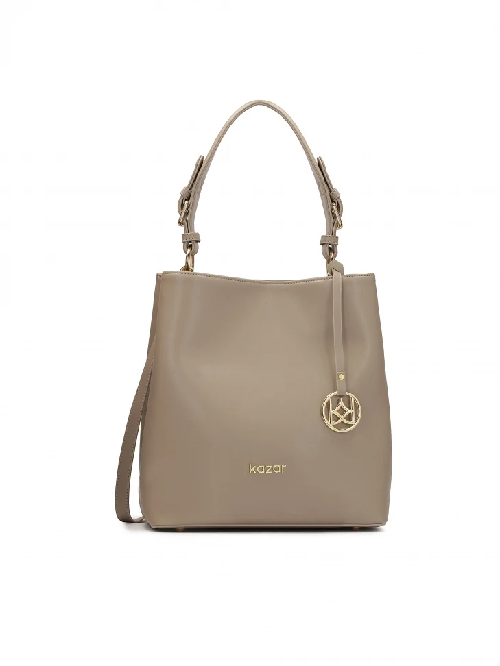 kazar Leather handbag in taupe color