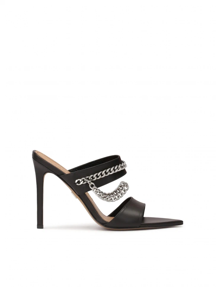 kazar Leather heeled mules decorated with chain