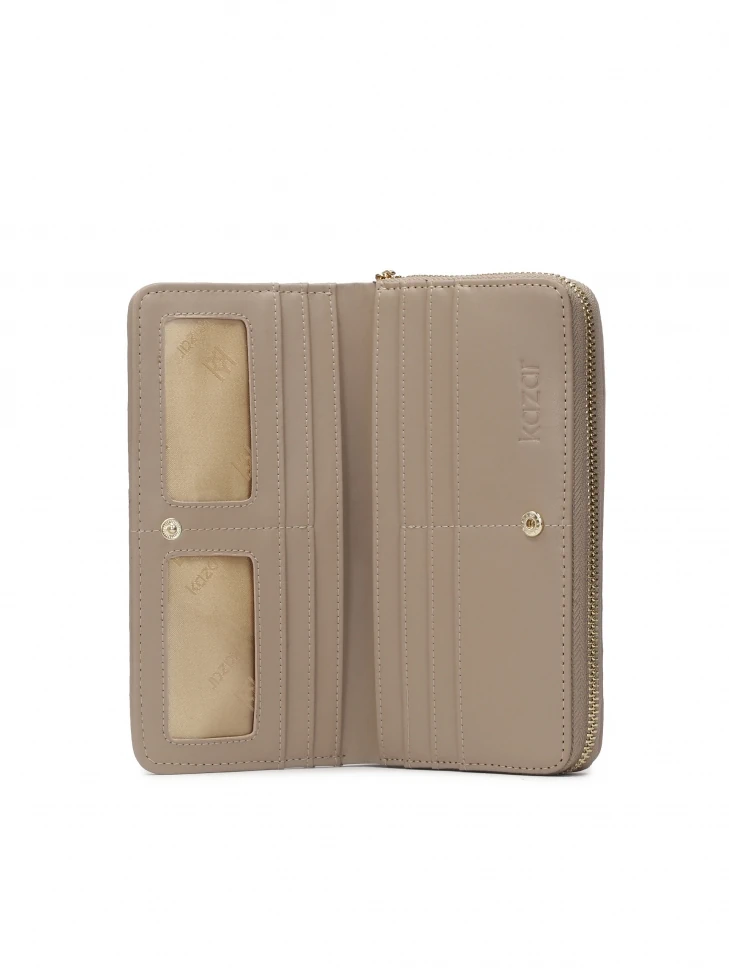 Kazar Leather Large Zip Wallet In Taupe Color