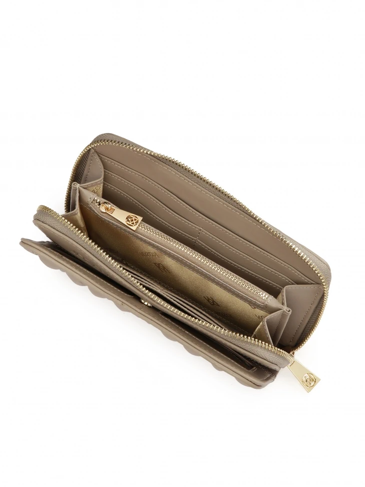 Kazar Leather Large Zip Wallet In Taupe Color